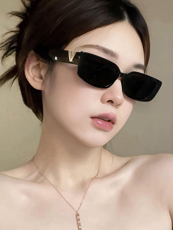 Unisex Vintage Rectangle Frame Sunglasses, Trendy Casual Full Rim UV400 Sunglasses for Everyday Use, Fashion Accessories for Outdoor Activities