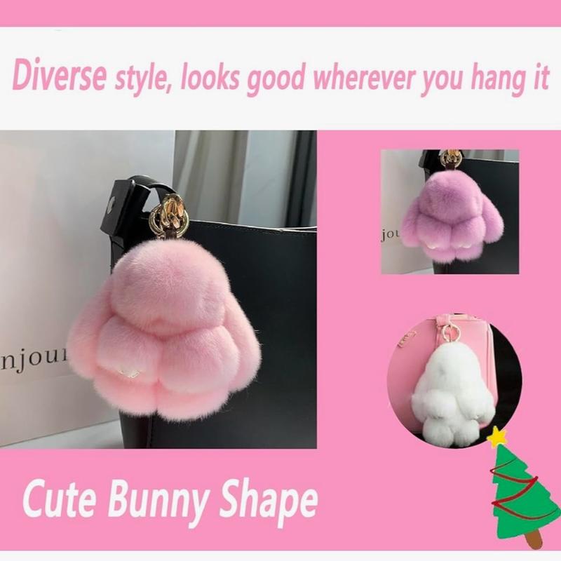 BunnyLulu Handmade Soft Bunny PomPom Keychain with Tin Box - Cute Charms for Phone Bag Car - Plush Pendants - Gifts for Women Girls