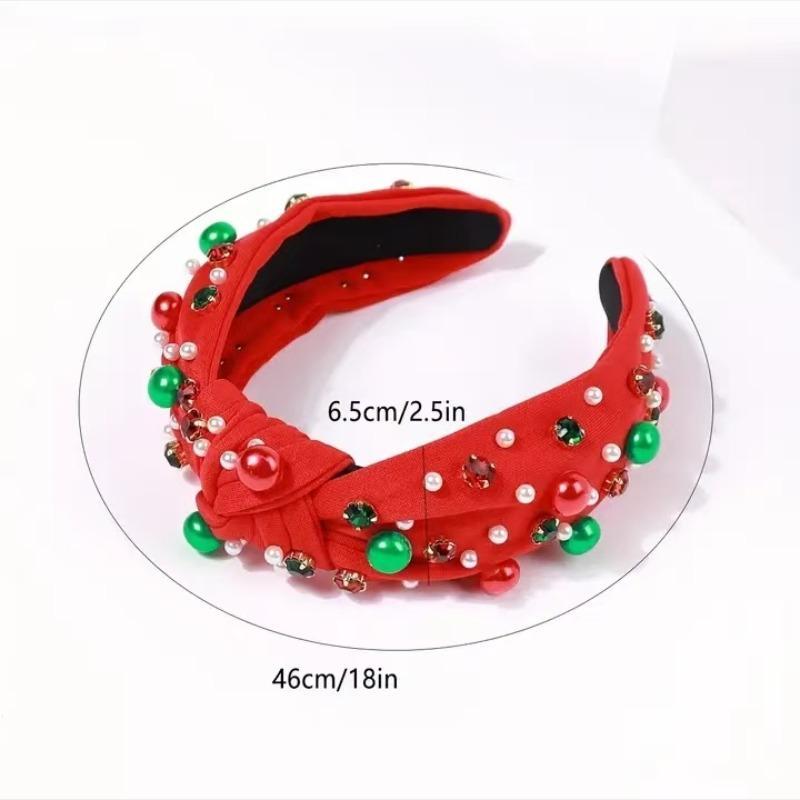 Christmas Themed Headband, 1 Count Rhinestone & Faux Pearl Decorated Headband, Fashionable Hair Accessories for Women & Girls