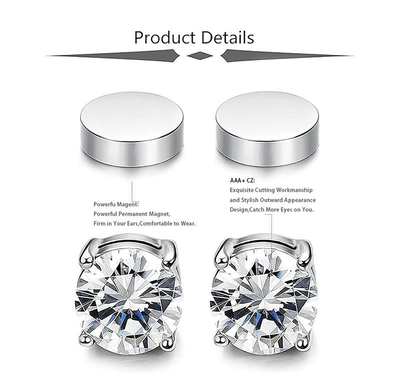 Stainless Steel Magnetic Stud,4 Pair  3 Pair  2 Pair  1 Pair Earrings for Men Women, Non Piercing Clip on Earrings 8MM 6MM