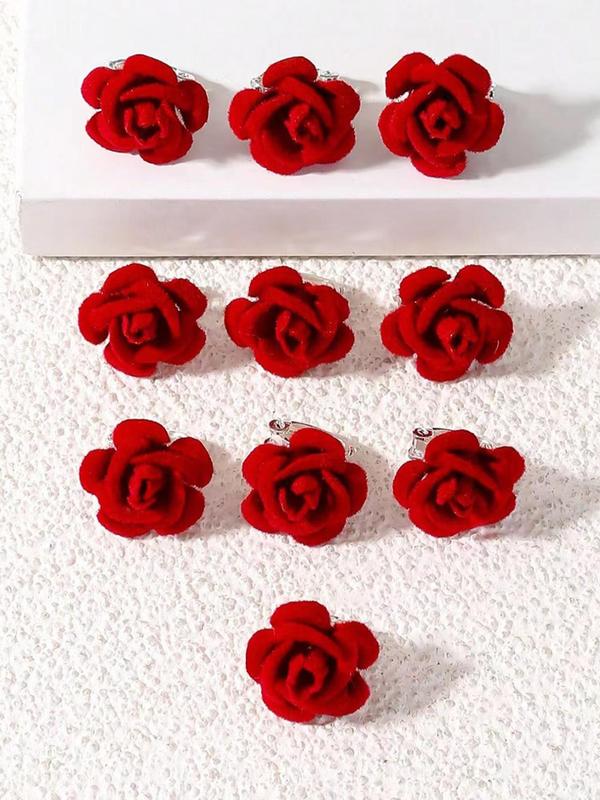 10pcs Women's Cute Mini Rose Shaped Hair Clips, 2024 Trendy Elegant Hair Clips for Hair Braids, Fashionable Hair Accessories for Daily Decoration