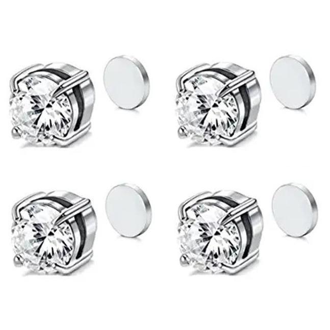 Stainless Steel Magnetic Stud,4 Pair  3 Pair  2 Pair  1 Pair Earrings for Men Women, Non Piercing Clip on Earrings 8MM 6MM