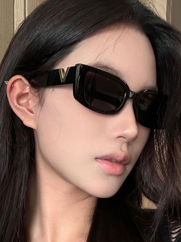 Unisex Vintage Rectangle Frame Sunglasses, Trendy Casual Full Rim UV400 Sunglasses for Everyday Use, Fashion Accessories for Outdoor Activities