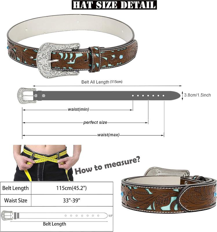 Adjustable-Vintage-Western-Cowboy-Belt Women Men - Cowboy-Style Engraved-Buckle Belt for Jeans Pants Dresses