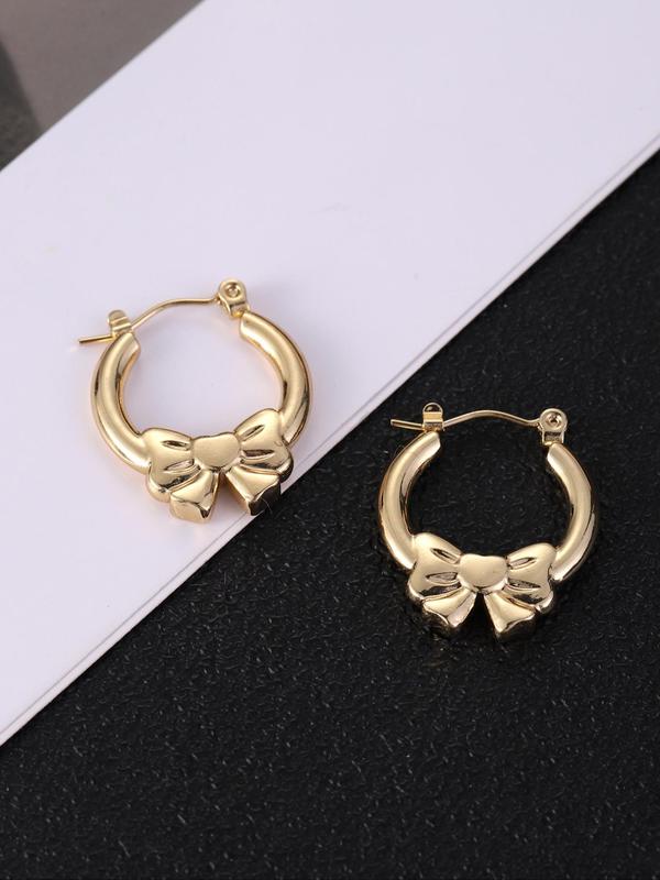 Bow Design Hoop Earrings for Gift, Cute Casual Titanium Steel Ear Piercing Clean Girl Jewelry for Women, Daily Use Accessories for Club, Party