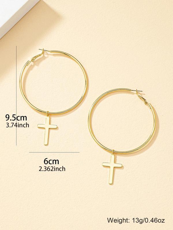 1 Pair Simple Fashion Cross Design Hoop Earrings, Casual All-match Ear Jewelry for Party, Daily Clothing Decor