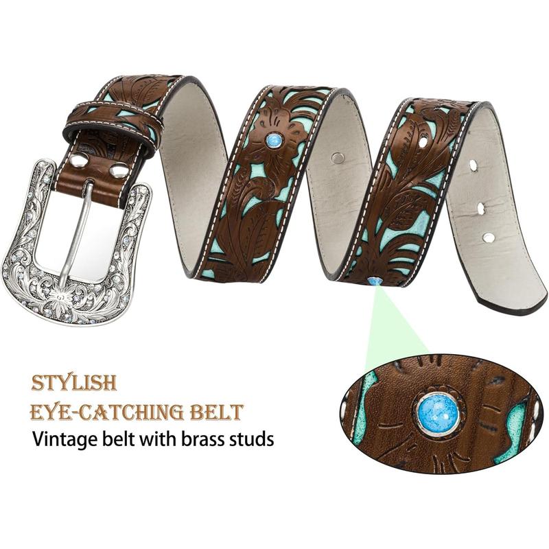 Adjustable-Vintage-Western-Cowboy-Belt Women Men - Cowboy-Style Engraved-Buckle Belt for Jeans Pants Dresses