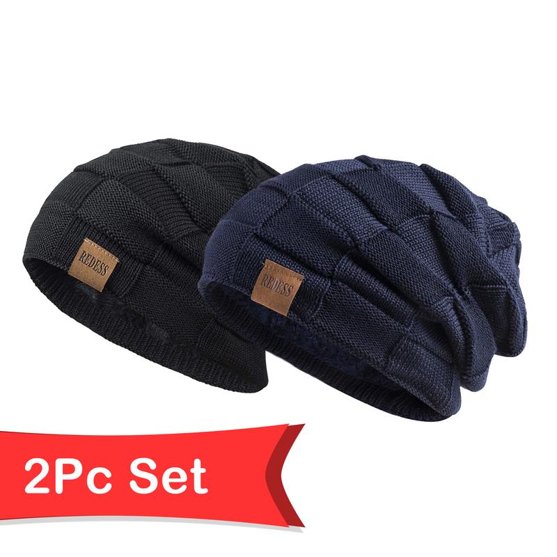 2PCS REDESS Beanie Hat for Men and Women Winter Warm Hats Knit Slouchy Thick Skull Cap warm hat winter hat