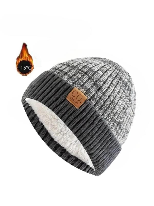 Unisex Ombre Print Beanie Hat, Casual Windproof Warm Knitted Hat for Fall & Winter, Fashion Accessories for Both Men & Women