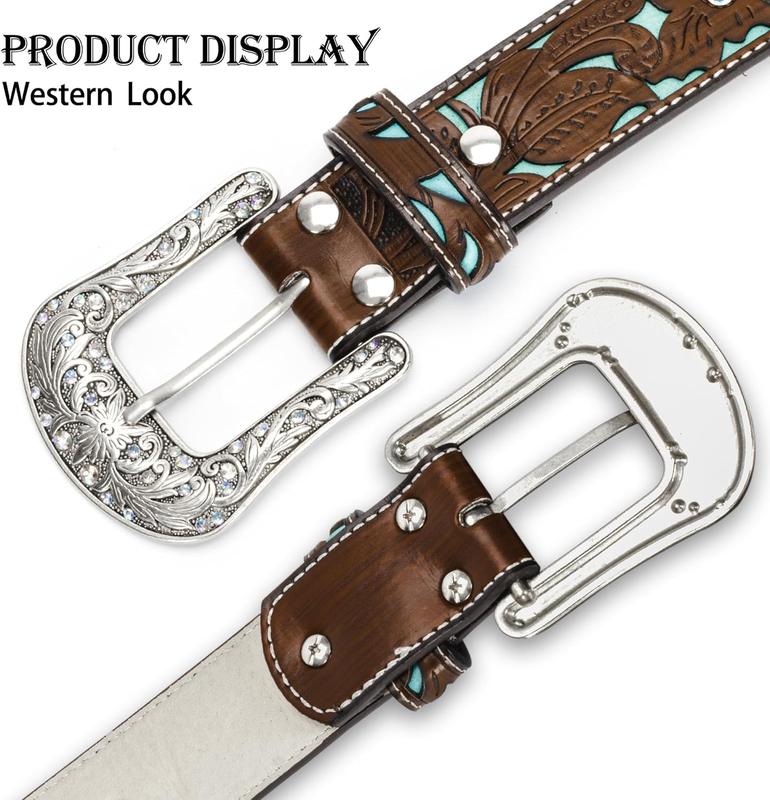 Adjustable-Vintage-Western-Cowboy-Belt Women Men - Cowboy-Style Engraved-Buckle Belt for Jeans Pants Dresses