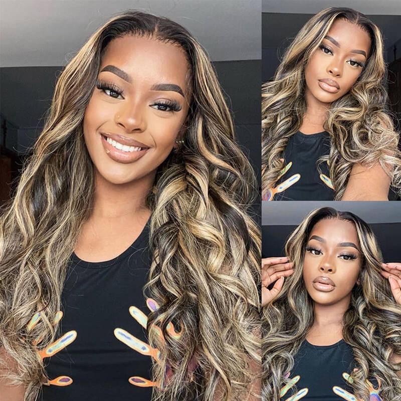 Mscoco Hair Glueless Balayage Honey Blonde Highlight Human Hair Wig Pre Cut 6x5 Wear And Go HD Lace Wig 1B 22 New Body Wave Lace Wig