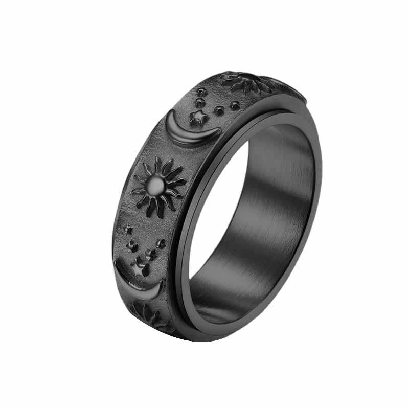 GTHIC Moon Star Sun Stainless Steel Spinner Ring for Christmas Gift Specials Size 4-13