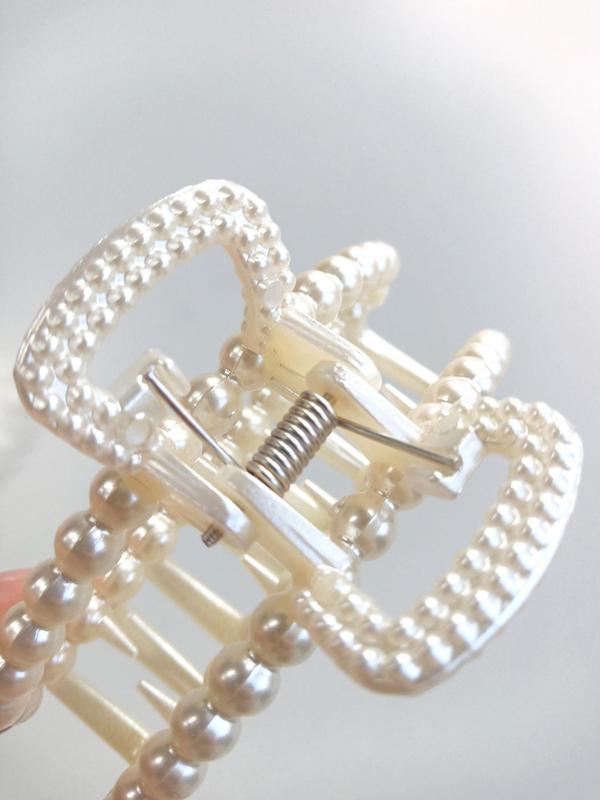 Elegant Style Geometric Faux Pearl Decor Hair Claw Clips, Gorgeous Faux Pearl Hair Claws Set, Fashion Kawaii Hair Accessories for Women & Girls