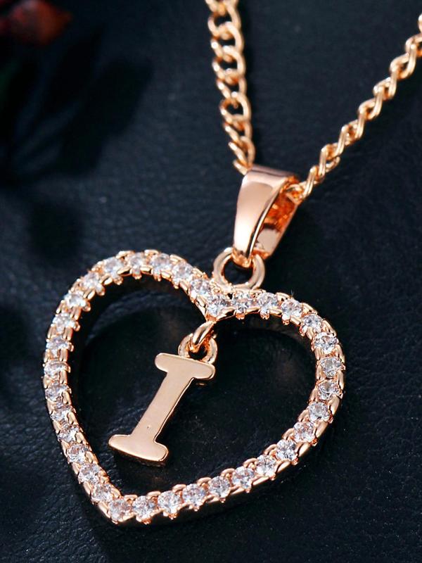 Hollow Letter & Heart Necklace, Elegant Rhinestone Decor Pendant Necklace for Women, Fashion Stainless Steel Jewelry for Daily Use