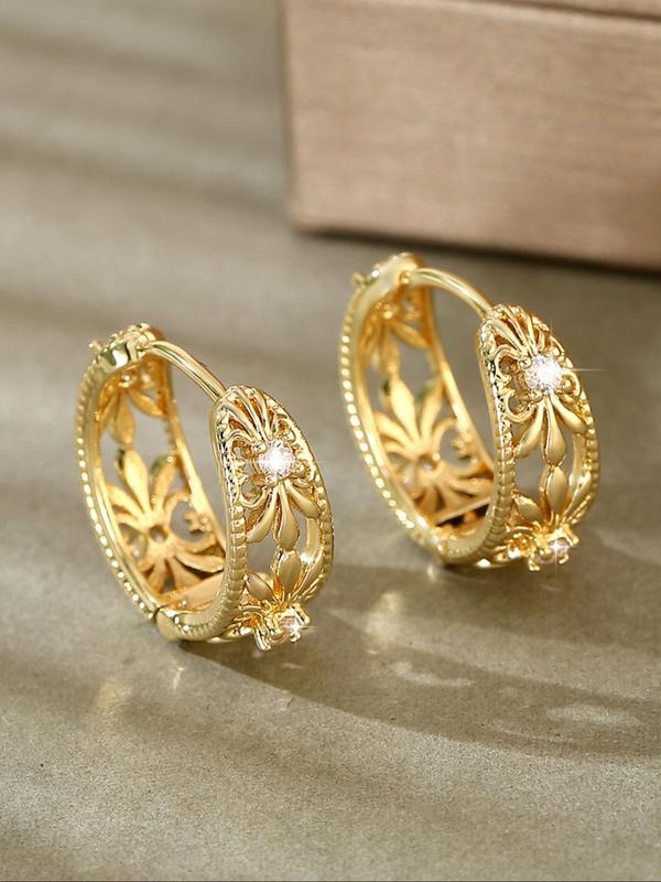 Vintage Star & Moon Decor Hoop Earrings for Women, Fashionable Rhinestone Decorated Earrings for Women, Trendy All-match & Exquisite Luxury Jewelry for Birthday Gift, 80s Fashion