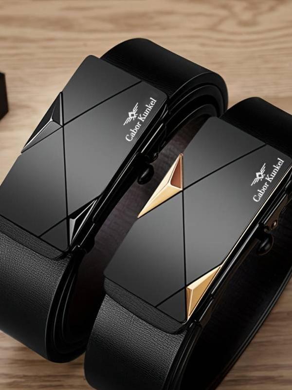 Men's Business Fashion Leather Belt, Minimalist Automatic Buckle Belt, Casual Waistband for Jeans Trousers, Trendy All-match & Exquisite Belt for Birthday Gift