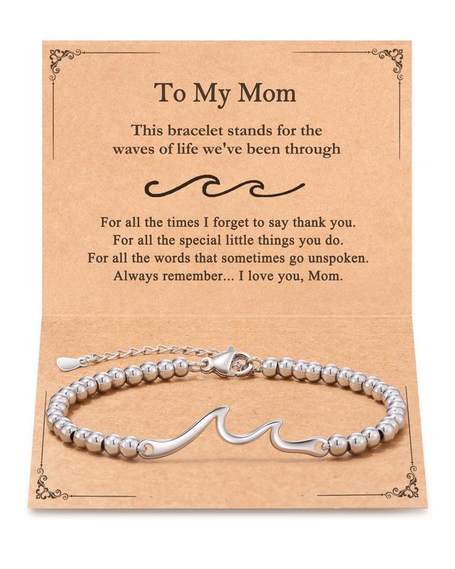 Mom Daughter Gifts, The Waves of Life I'll Through with You, Wave Bracelet for Daughter Mom Birthday Christmas Valentines Inspirational Gifts