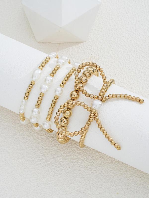 Women's Elegant Bow & Beaded Design Bracelets, Fashion Jewelry for Party, Daily Clothing Decor, Trendy All-match & Exquisite Matching Bracelet for Birthday Gift