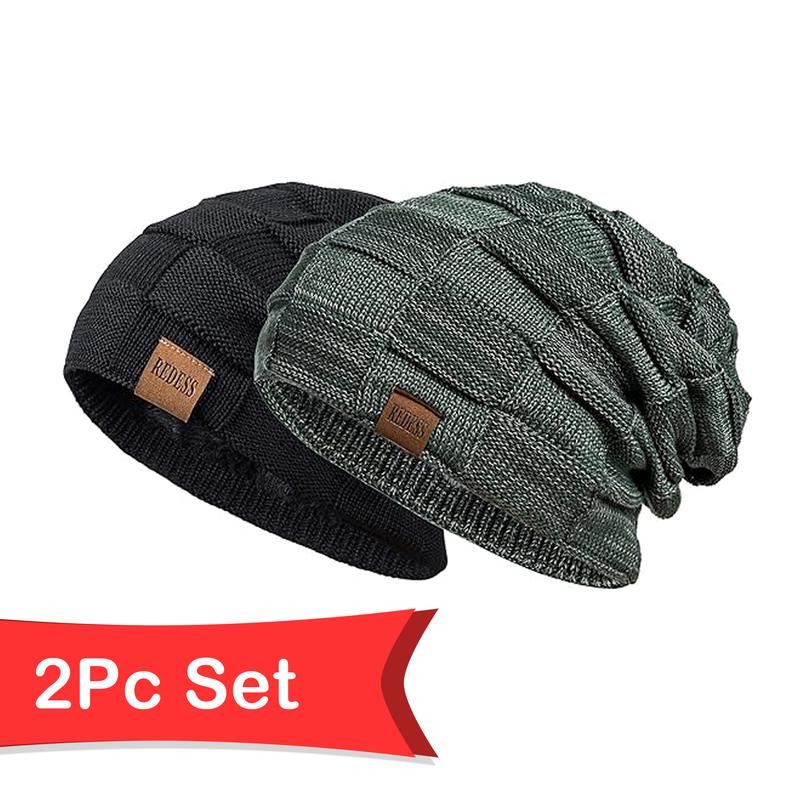 2PCS REDESS Beanie Hat for Men and Women Winter Warm Hats Knit Slouchy Thick Skull Cap warm hat winter hat