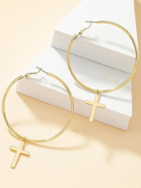 1 Pair Simple Fashion Cross Design Hoop Earrings, Casual All-match Ear Jewelry for Party, Daily Clothing Decor