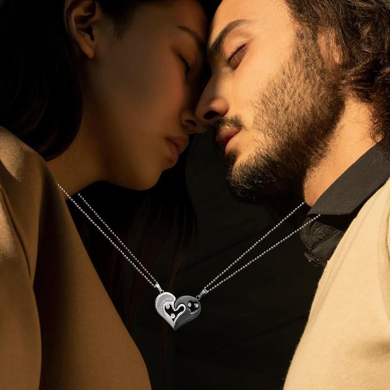 4 count Couples Bracelet Necklace Set Matching His and Hers Promise Love Heart Pendant Necklace Bracelet for Couples Long Distance Relationship  Stone Bead Couple