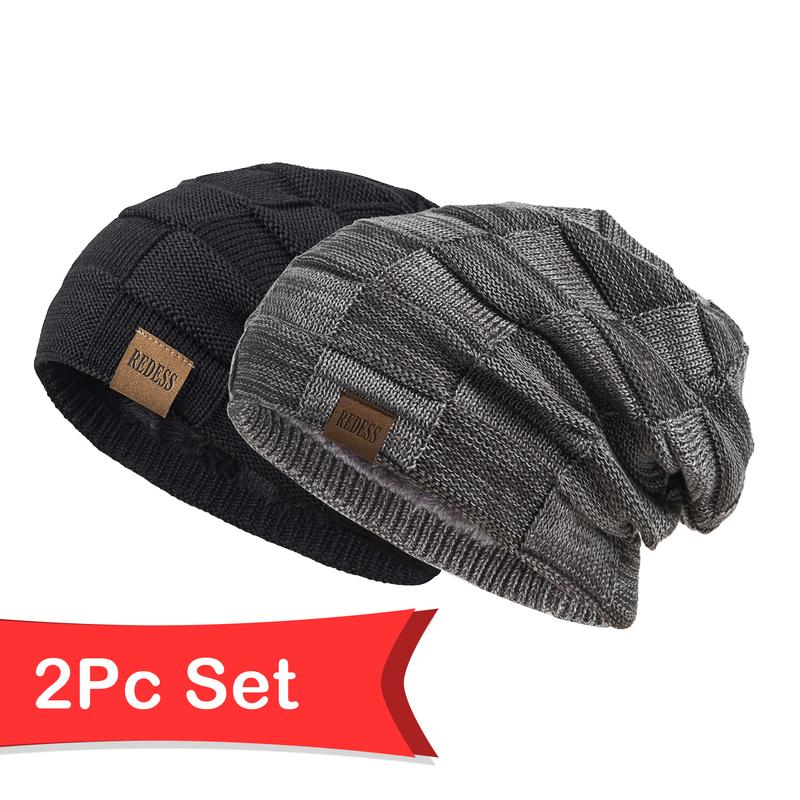 2PCS REDESS Beanie Hat for Men and Women Winter Warm Hats Knit Slouchy Thick Skull Cap warm hat winter hat