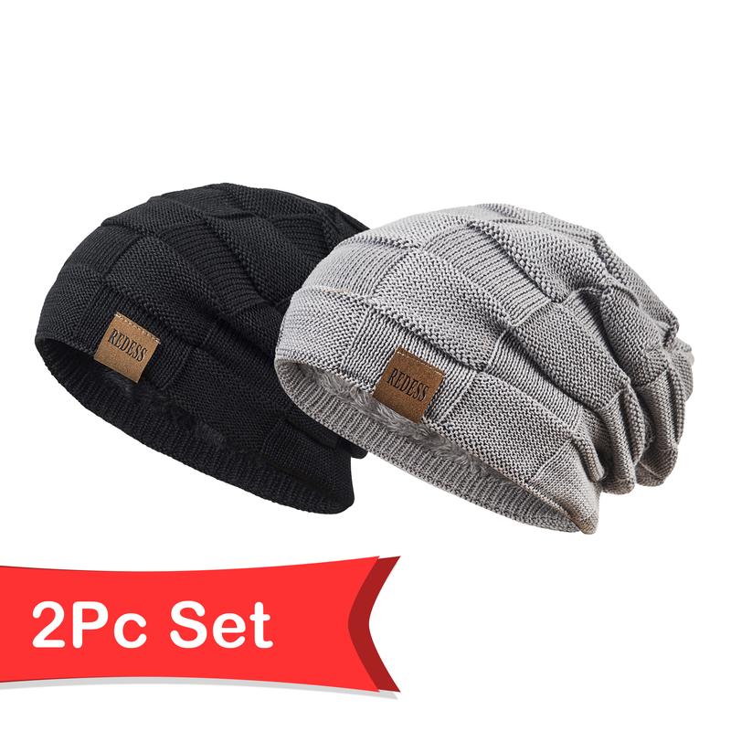 2PCS REDESS Beanie Hat for Men and Women Winter Warm Hats Knit Slouchy Thick Skull Cap warm hat winter hat