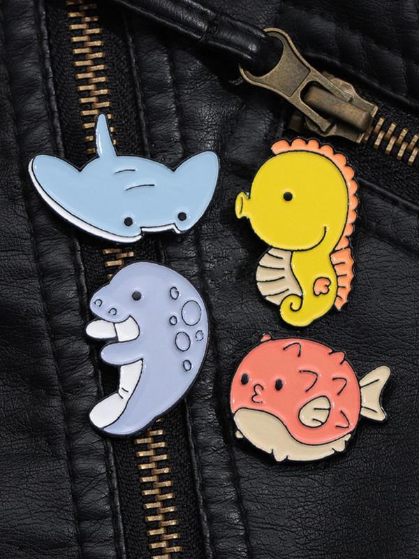 Cute Cartoon Marine Life Design Brooch, Fashion Alloy Badge for Daily Clothing Decor, Trendy All-match & Exquisite Brooch for Birthday Gift