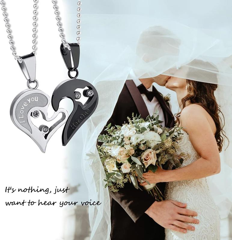 4 count Couples Bracelet Necklace Set Matching His and Hers Promise Love Heart Pendant Necklace Bracelet for Couples Long Distance Relationship  Stone Bead Couple