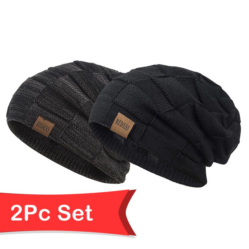 2PCS REDESS Beanie Hat for Men and Women Winter Warm Hats Knit Slouchy Thick Skull Cap warm hat winter hat