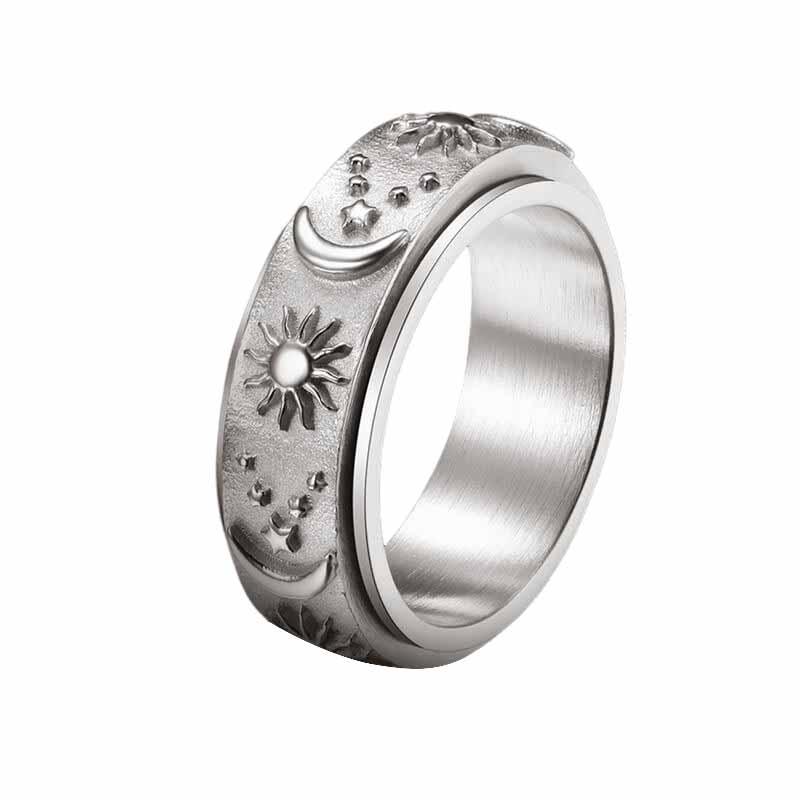 GTHIC Moon Star Sun Stainless Steel Spinner Ring for Christmas Gift Specials Size 4-13