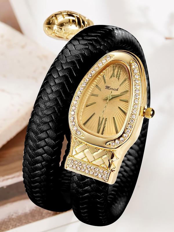 Women's Elegant Rhinestone Decorated Snake Design Quartz Watch, Fashionable Wristwatch for Women & Girls, Trendy All-match & Exquisite Watch for Birthday Gift with Box