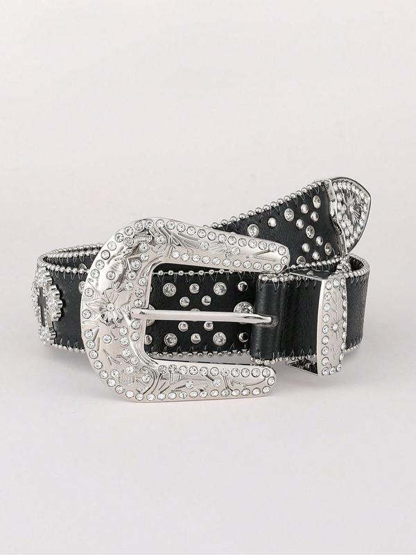 Rhinestone Decorated PU Leather Belt, Fashion Belt for Women & Men, Trendy All-match & Exquisite Belt for Daily & Party Clothing Decoration