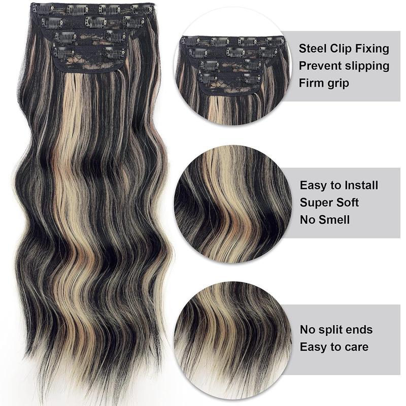 One Beauty Clip in Hair Extensions Long Wavy Synthetic Hairpieces,Natural & Soft Hair & Blends Well Hair Extensions,Perfect for Short Thinning Hair,Easy to Wear for Women Girls Daily Use Event Party Use, Etc.Best Everyday Fashion Dress-up Accessories