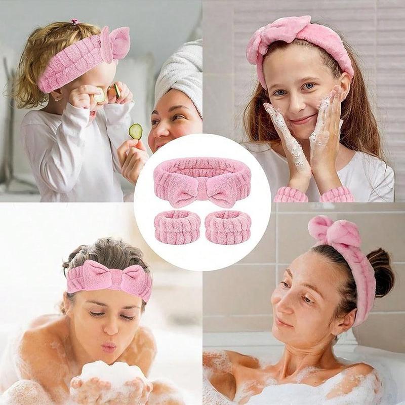 Face Washing Hair Band & Wristband, 3 Counts set Headbands & Wristband Set, Water-absorbing Spa Headband Wristbands, Face Wash & Skin Care Tool, Christmas Gift