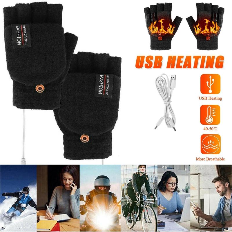 USB Heated Gloves, 1 Pair Winter Warm Gloves with Charging Cable, Portable Wear-resistant Gloves for Skiing Riding Hiking, Christmas Gift