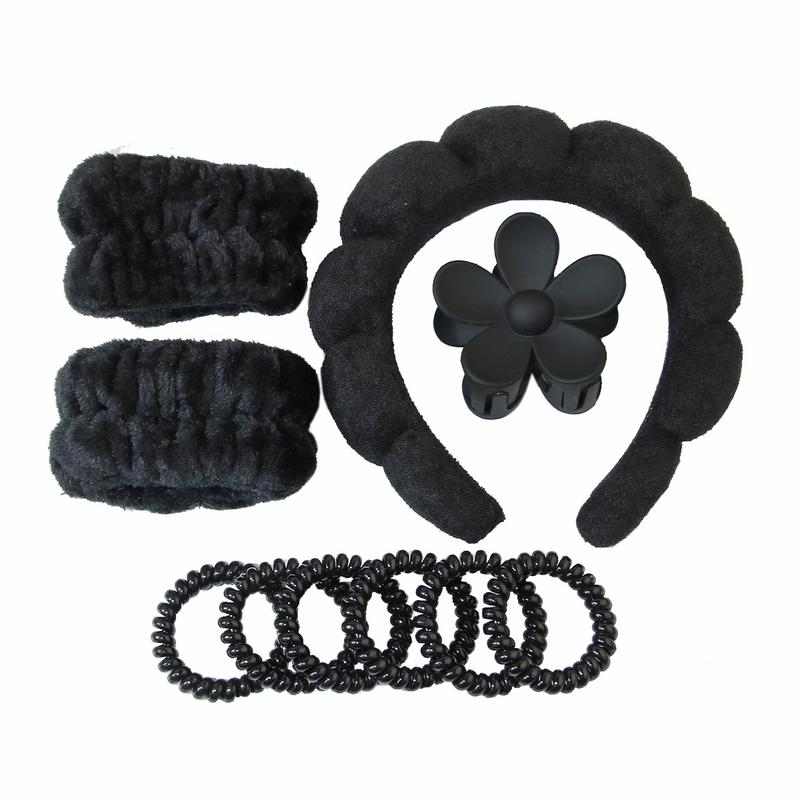 10pcs Set Cloud Shaped Headband Set, Spa Headband Hair Hoop, Wristbands, Flower Design Hair Claw Clip