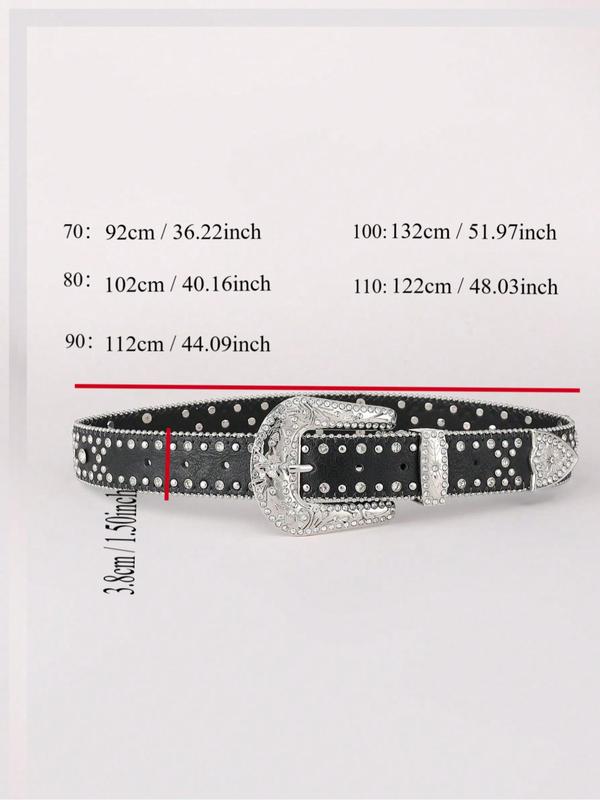 Rhinestone Decorated PU Leather Belt, Fashion Belt for Women & Men, Trendy All-match & Exquisite Belt for Daily & Party Clothing Decoration