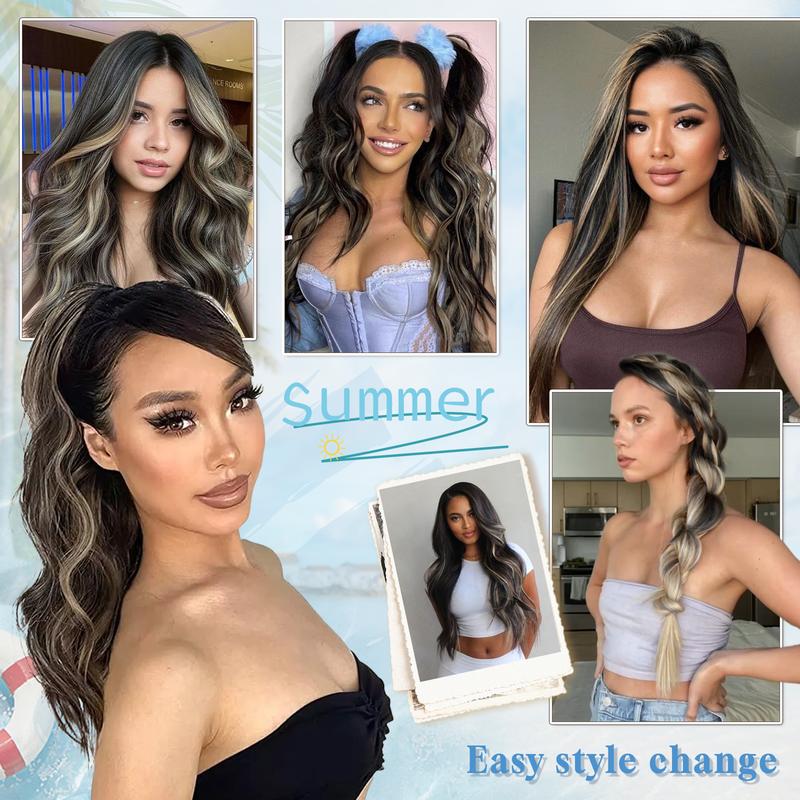 One Beauty Clip in Hair Extensions Long Wavy Synthetic Hairpieces,Natural & Soft Hair & Blends Well Hair Extensions,Perfect for Short Thinning Hair,Easy to Wear for Women Girls Daily Use Event Party Use, Etc.Best Everyday Fashion Dress-up Accessories