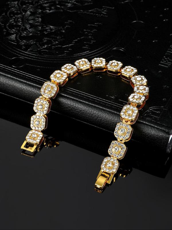 Unisex Punk Style Rhinestones Decorated Bracelet, Casual Trendy Exquisite Bracelet, Fashionable Jewelry For Daily & Party Decoration