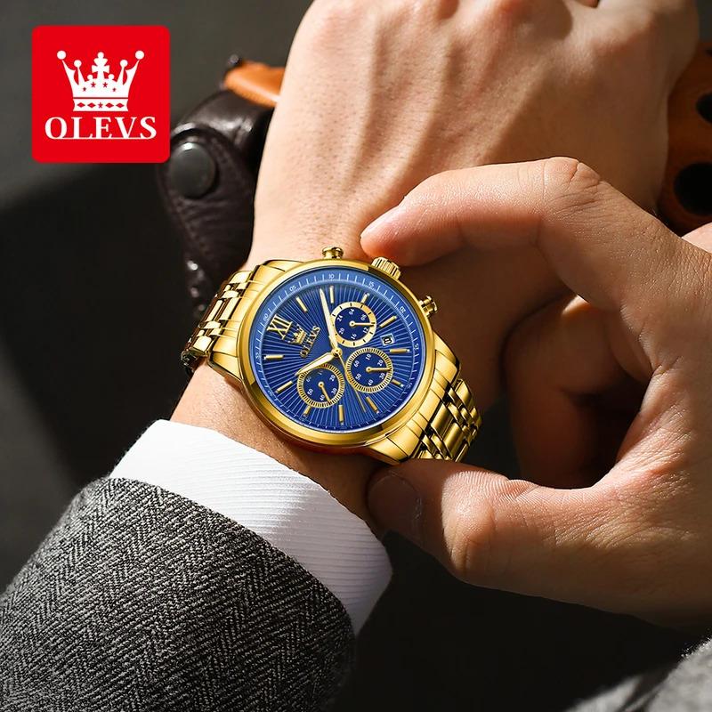 OLEVS Men's Watches Classics Three Small Dials Original Quartz Watch for Man Waterproof Stainless Steel Luminous Fashion Trend