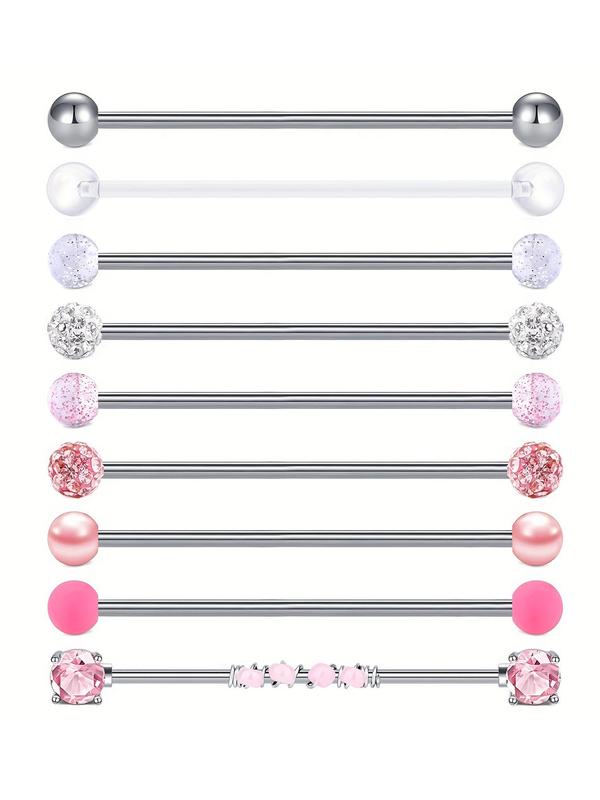 Artificial Zircon Ball Industrial Barbell Ring, 9 Counts Cartilage Ear Bar, Trendy All-match & Exquisite Body Piercing Jewelry for Daily Cloth Decor