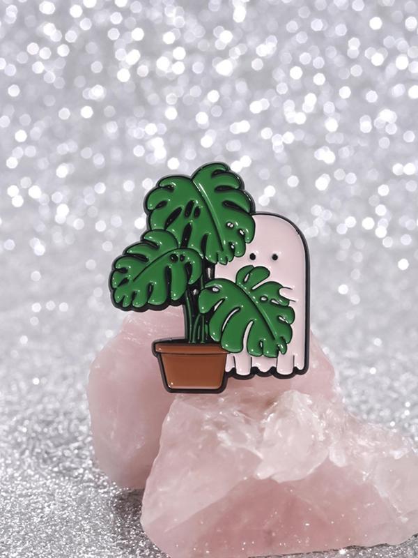 Cute Ghost & Plant Design Brooch, 2024 New Style Punk Style Clothes Brooch, Fashion Accessories for Women & Men, Creative Gift, Mother's Day Gift