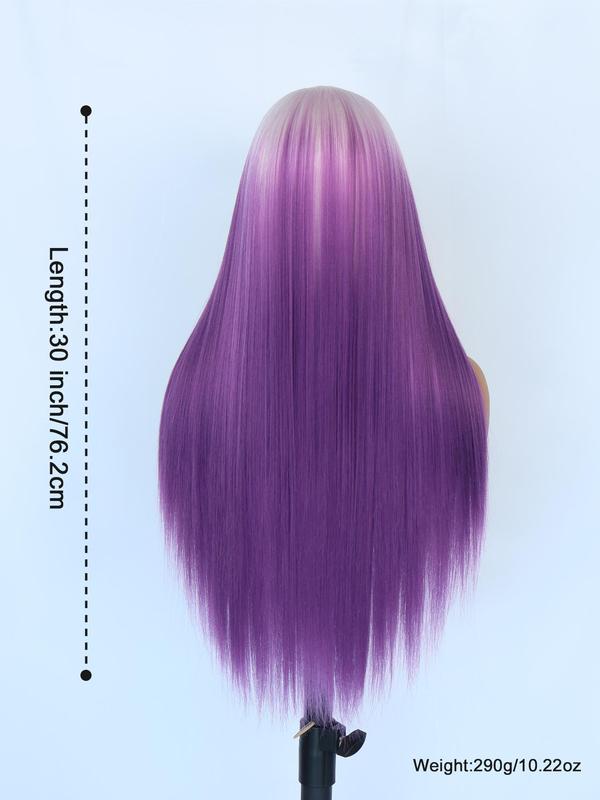 30 Inch Ombre Blue   Purple Long Straight Wigs for Women, Gorgeous Fluffy Wigs without Bangs, Synthetic Lace Front Wigs for Party, Daily Use