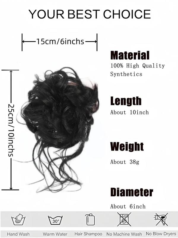 10 Inch Natural Black Short Curly Fluffy Hair Bun Extension for Women, Easy Grasping Clip Curly Synthetic Hairpiece for Daily Use Party