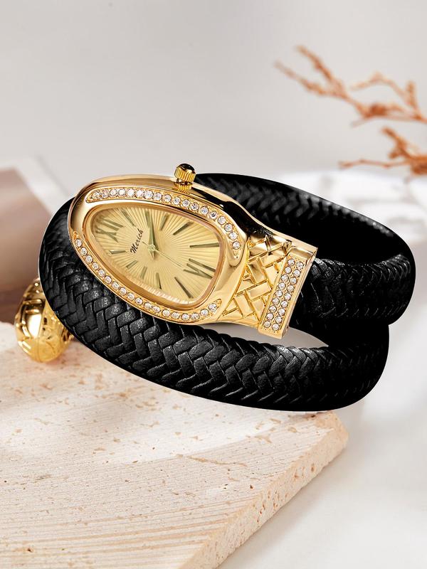 Women's Elegant Rhinestone Decorated Snake Design Quartz Watch, Fashionable Wristwatch for Women & Girls, Trendy All-match & Exquisite Watch for Birthday Gift with Box