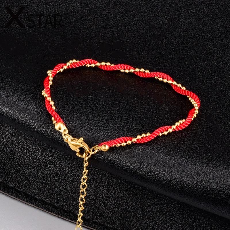 Ankle Bracelet for Women Girls Red Rope Cord Blessing Anklets Stainless Steel Bead Chain Jewelry Gift Handmade Foot Accessories Summer Jewelry