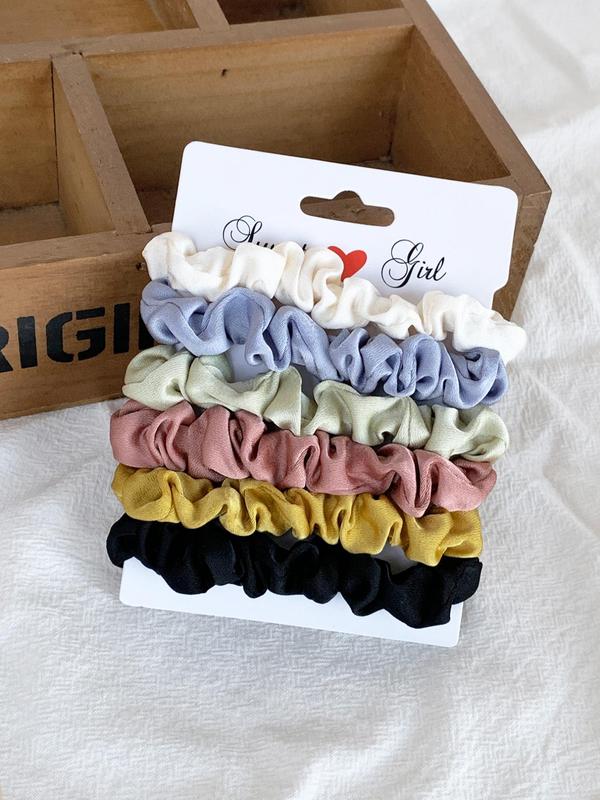 Plain Color Frill Design Satin Hair Tie for Galentineday Gift, Casual Daily Hair Accessories for Women, Cute Ponytail Holder