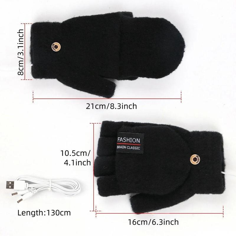 USB Heated Gloves, 1 Pair Winter Warm Gloves with Charging Cable, Portable Wear-resistant Gloves for Skiing Riding Hiking, Christmas Gift