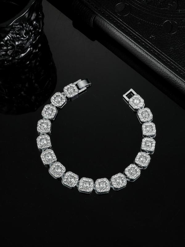 Unisex Punk Style Rhinestones Decorated Bracelet, Casual Trendy Exquisite Bracelet, Fashionable Jewelry For Daily & Party Decoration